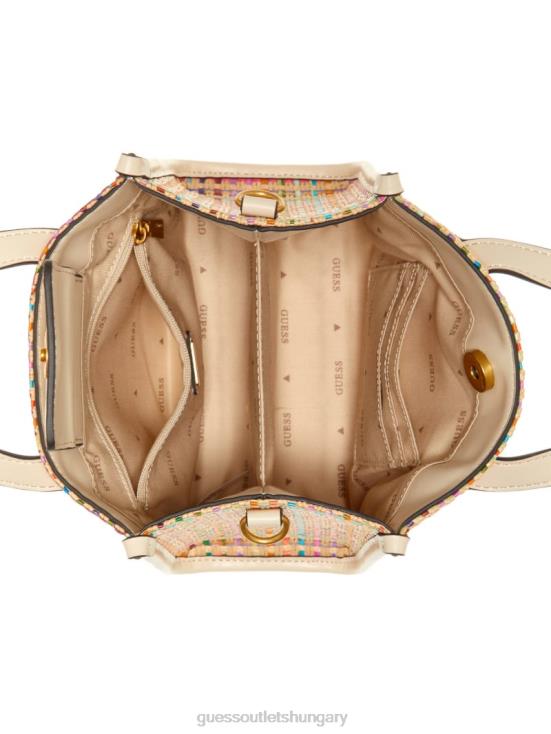 GUESS White Multi 8ZX4F2939 Silvana Colorful Straw Mini Tote