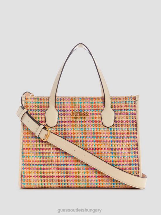 GUESS White Multi 8ZX4F2950 Silvana Colorful Straw Tote