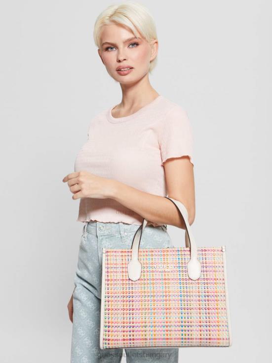 GUESS White Multi 8ZX4F2950 Silvana Colorful Straw Tote