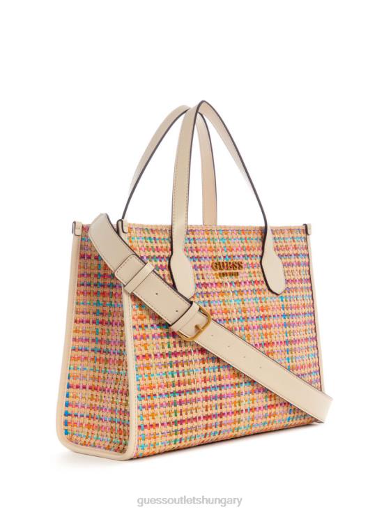 GUESS White Multi 8ZX4F2950 Silvana Colorful Straw Tote