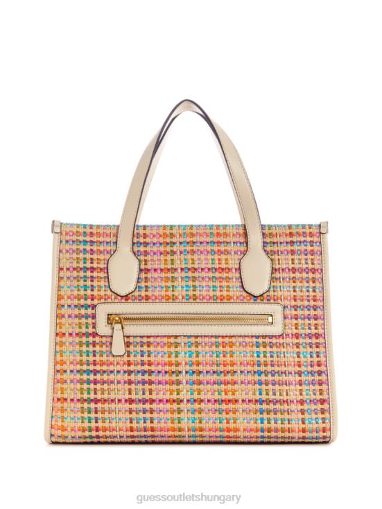 GUESS White Multi 8ZX4F2950 Silvana Colorful Straw Tote