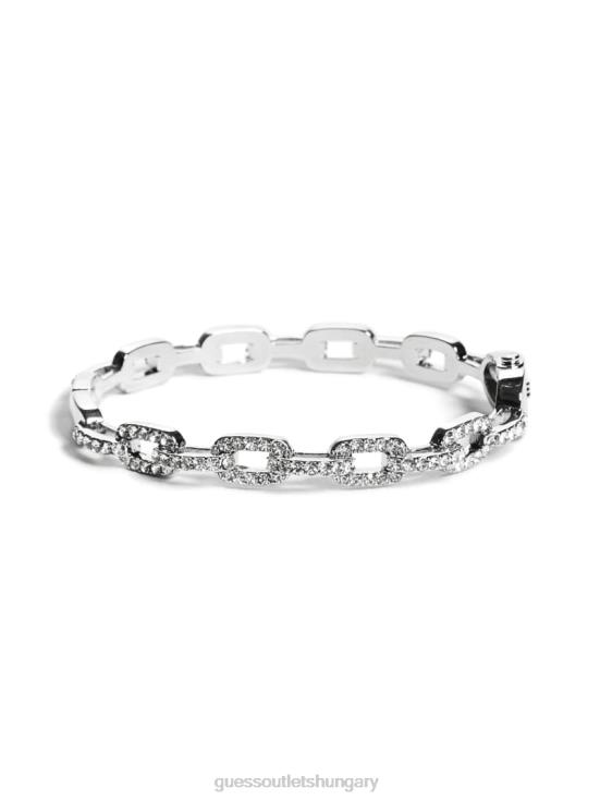 GUESS Silver 8ZX4F3884 Rhinestone Chain-Link Bangle Bracelet