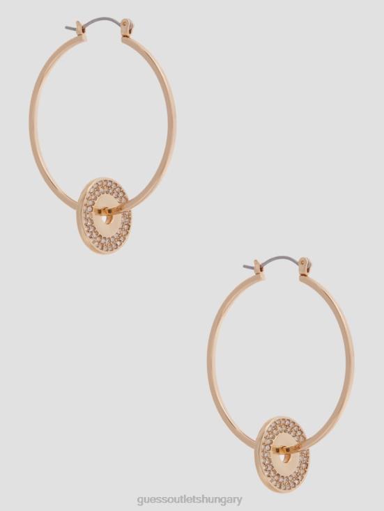 GUESS Gold 8ZX4F3892 Pave Disk Hoop Earrings