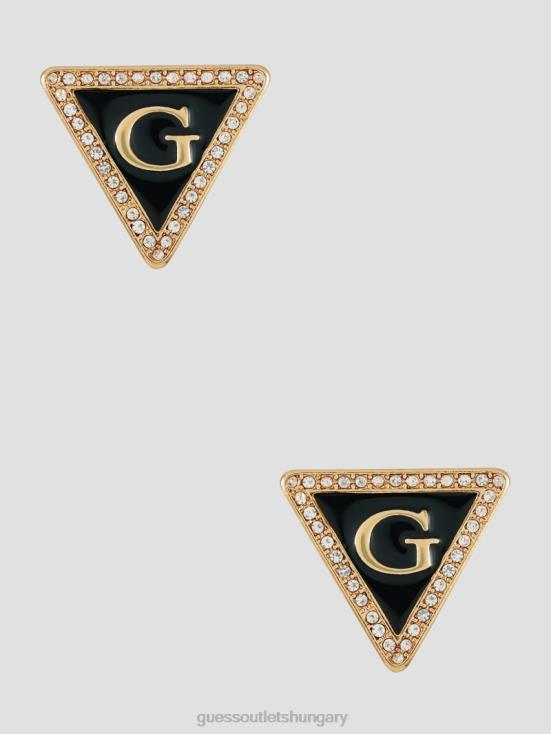 GUESS Gold-Tone and Black 8ZX4F3830 G Triangle Earrings