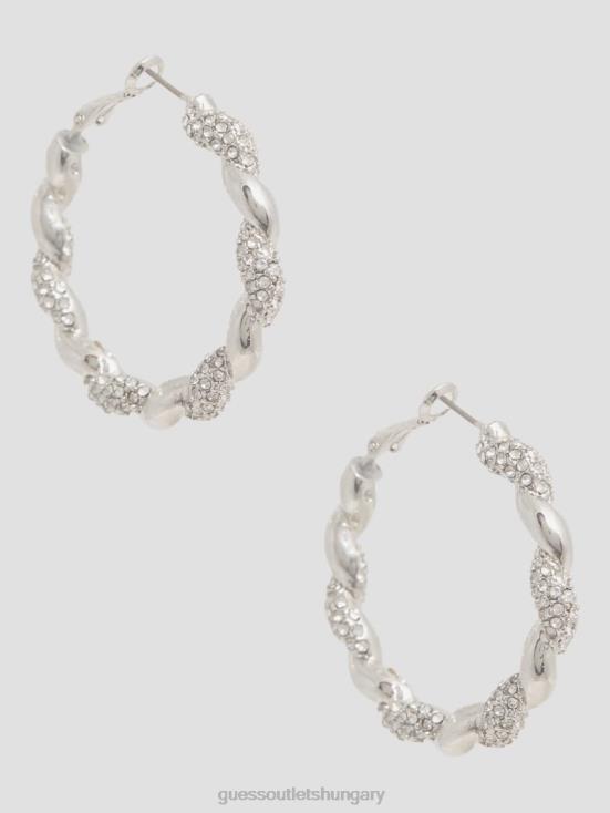 GUESS Silver 8ZX4F3835 Rhinestone Twist Hoop Earrings