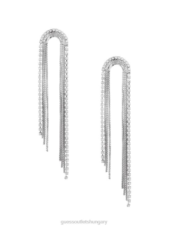 GUESS Silver 8ZX4F3920 Rhinestone Arch Fringe Earrings