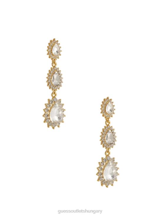 GUESS Silver/Gold 8ZX4F3861 14K Gold Plated Halo Teardrop Drop Earring