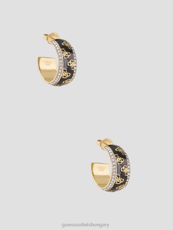 GUESS Yellow Gold/Black 8ZX4F3855 Quattro G Hoop Earrings