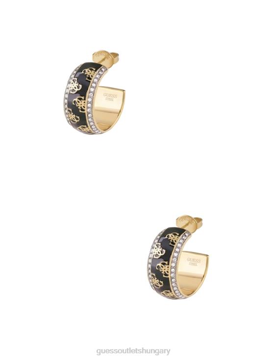 GUESS Yellow Gold/Black 8ZX4F3855 Quattro G Hoop Earrings