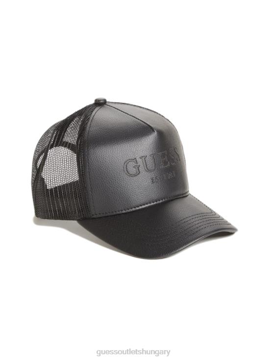 GUESS Black 8ZX4F3800 Faux-Leather Trucker Hat