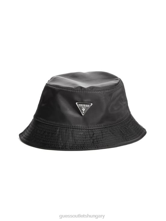 GUESS Black Snakeskin 8ZX4F3798 Logo Emblem Nylon Bucket Hat
