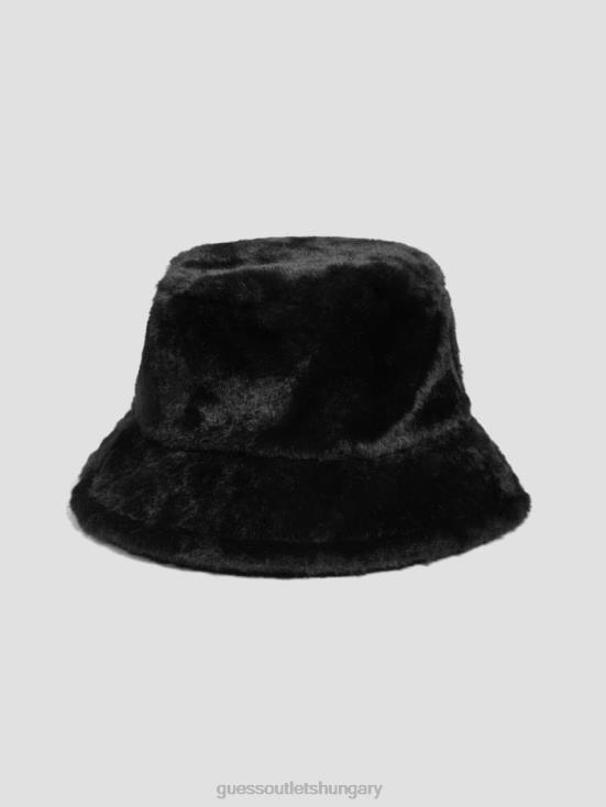 GUESS Black Snakeskin 8ZX4F3805 Faux-Fur Bucket Hat