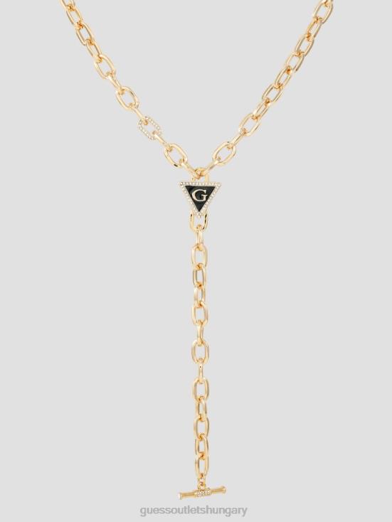 GUESS Gold-Tone and Black 8ZX4F3827 G Triangle Y Necklace