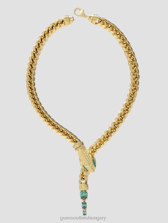 GUESS Green Gold 8ZX4F3897 14K Gold-Plated Snake Necklace