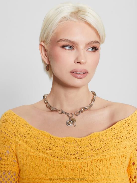 GUESS Silver 8ZX4F3848 Quattro G Charm Mixed Chain Necklace