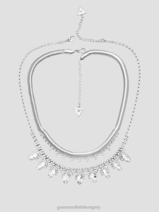 GUESS Silver 8ZX4F3877 Stone Crystal Collar Necklace