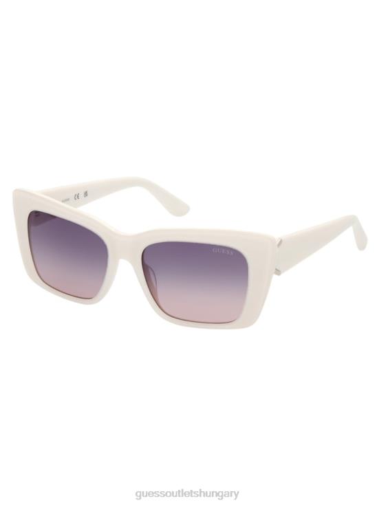 GUESS 21B-Wht 8ZX4F3651 Square Logo Print Plastic Sunglasses
