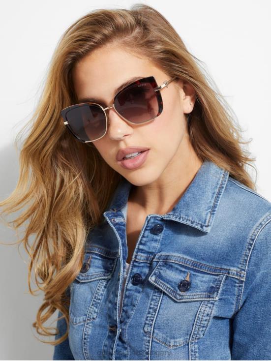 GUESS Dark Havana/Gradient Brn 8ZX4F3755 Tinted Cat-Eye Sunglasses