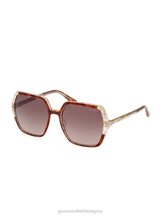 GUESS Dark Havana/Gradient Brn 8ZX4F3758 Glitter Square Plastic Sunglasses