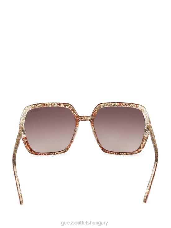 GUESS Dark Havana/Gradient Brn 8ZX4F3758 Glitter Square Plastic Sunglasses