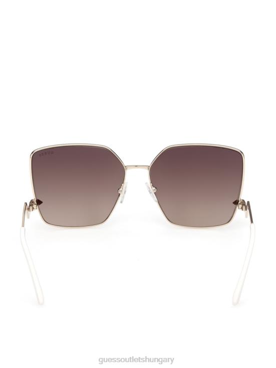 GUESS Gold W/Tort Arm 8ZX4F3763 Oversized Square Zigzag Sunglasses