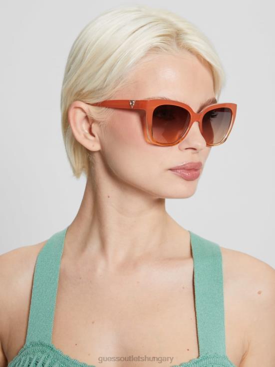 GUESS Neon Orange 8ZX4F3708 Square Plastic Triangle Emblem Sunglasses