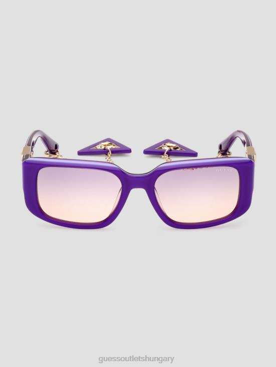 GUESS Purple 8ZX4F3662 Square Plastic Sunglasses with Keychain