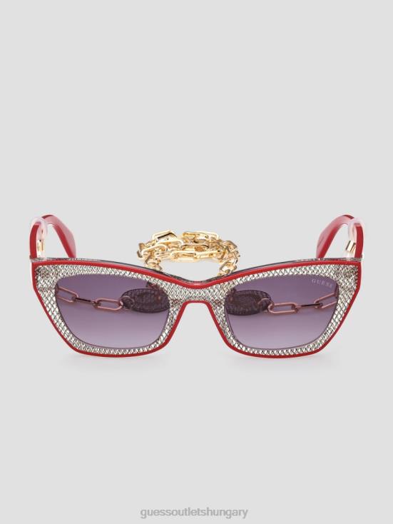 GUESS Red 8ZX4F3667 Metallic Plastic Cat-Eye Sunglasses