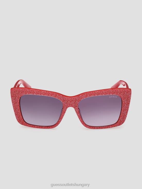 GUESS Red 8ZX4F3767 Square Logo Print Plastic Sunglasses