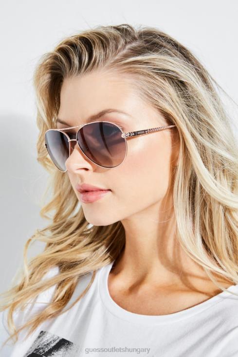 GUESS Rose Gold 8ZX4F3711 Catherine Rhinestone Aviator Sunglasses