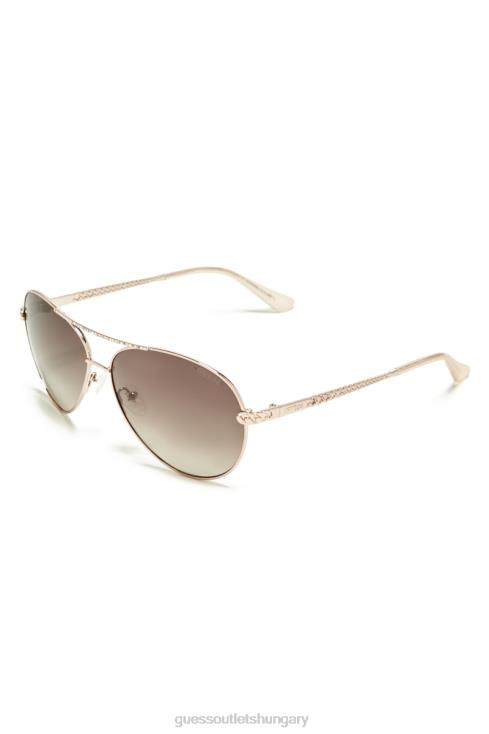 GUESS Rose Gold 8ZX4F3711 Catherine Rhinestone Aviator Sunglasses