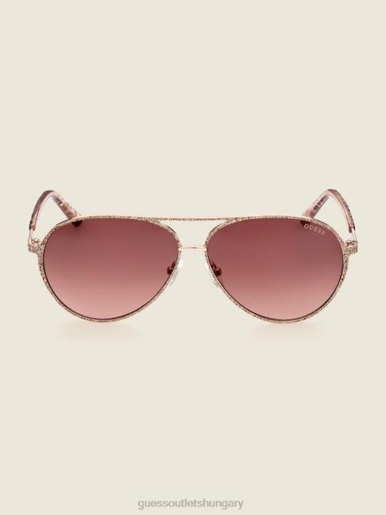 GUESS Rosegold 8ZX4F3687 Animal Print Aviator Sunglasses