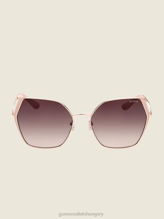 GUESS Rosegold 8ZX4F3733 Oversized Metal Geometric Sunglasses