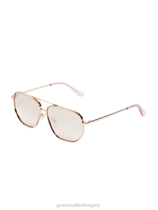 GUESS Shiny Rose Gold/Bordeaux 8ZX4F3694 Kelly Aviator Sunglasses
