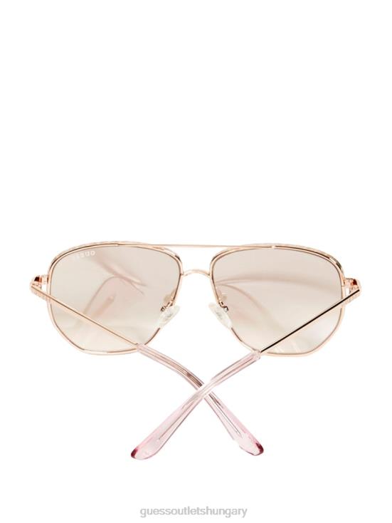 GUESS Shiny Rose Gold/Bordeaux 8ZX4F3694 Kelly Aviator Sunglasses