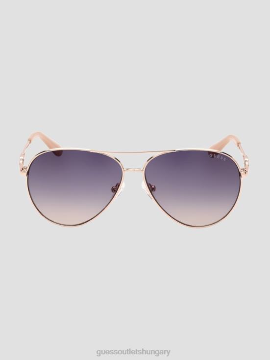 GUESS Shiny Rose Gold/Gradient 8ZX4F3656 Square G Link Metal Aviator Sunglasses