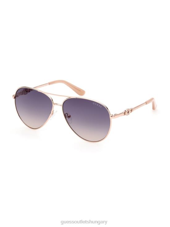 GUESS Shiny Rose Gold/Gradient 8ZX4F3656 Square G Link Metal Aviator Sunglasses
