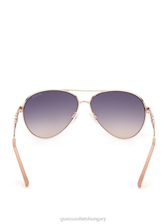 GUESS Shiny Rose Gold/Gradient 8ZX4F3656 Square G Link Metal Aviator Sunglasses