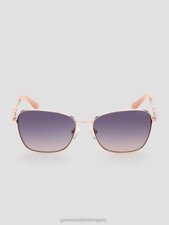 GUESS Shiny Rose Gold/Gradient 8ZX4F3663 Butterfly Metal Colored Trim Sunglasses