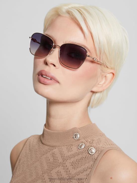 GUESS Shiny Rose Gold/Gradient 8ZX4F3663 Butterfly Metal Colored Trim Sunglasses
