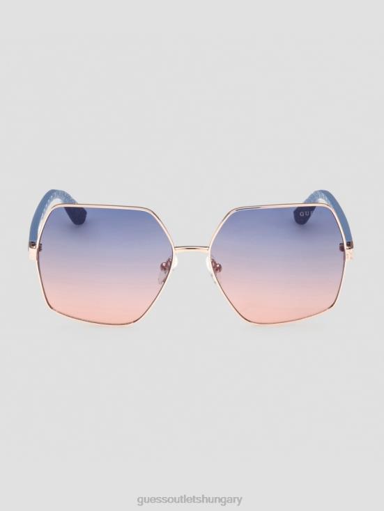 GUESS Shiny Rose Gold/Gradient 8ZX4F3762 Aurora Oversized Trim Sunglasses