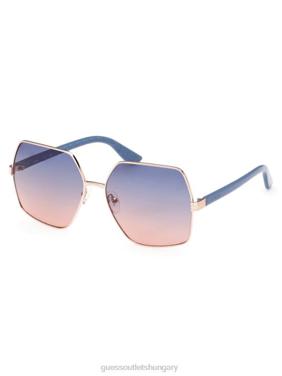 GUESS Shiny Rose Gold/Gradient 8ZX4F3762 Aurora Oversized Trim Sunglasses