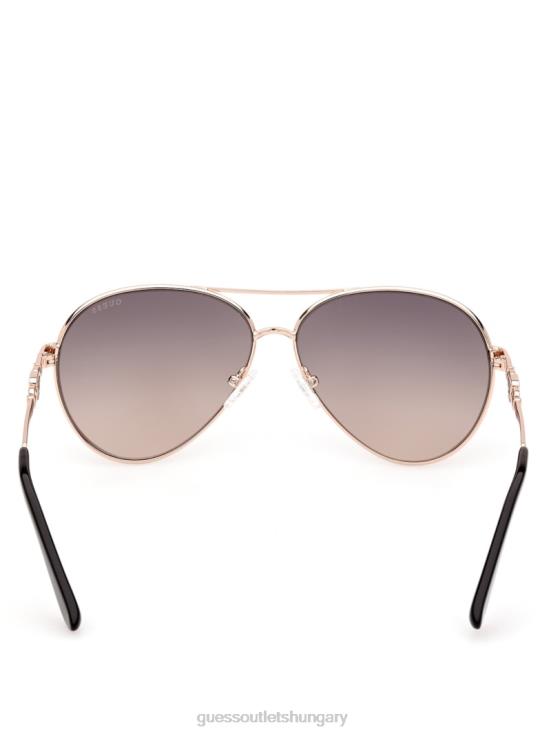 GUESS Shiny Rose Gold/Gradient 8ZX4F3762 Aurora Oversized Trim Sunglasses