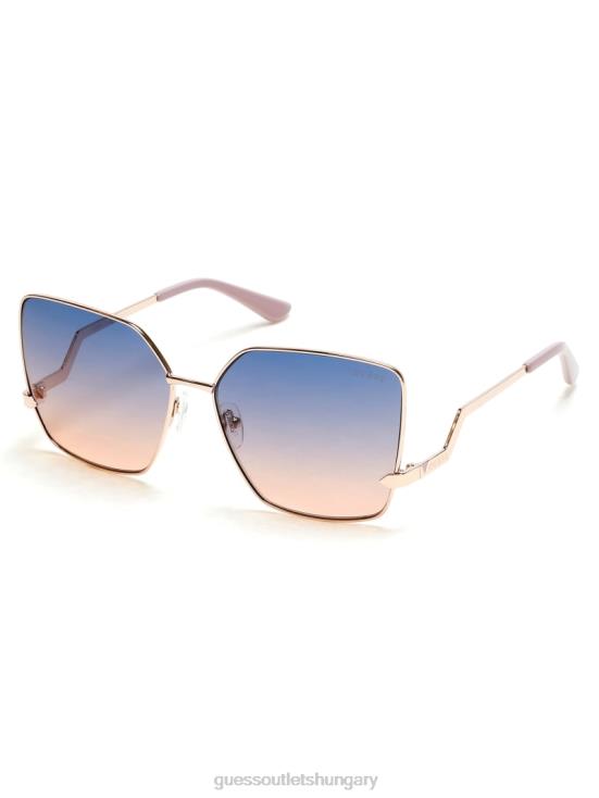 GUESS Shiny Rose Gold/Gradient 8ZX4F3770 Oversized Square Zigzag Sunglasses