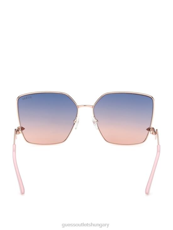 GUESS Shiny Rose Gold/Gradient 8ZX4F3770 Oversized Square Zigzag Sunglasses