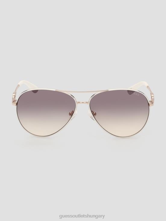 GUESS White 8ZX4F3649 Square G Link Metal Aviator Sunglasses