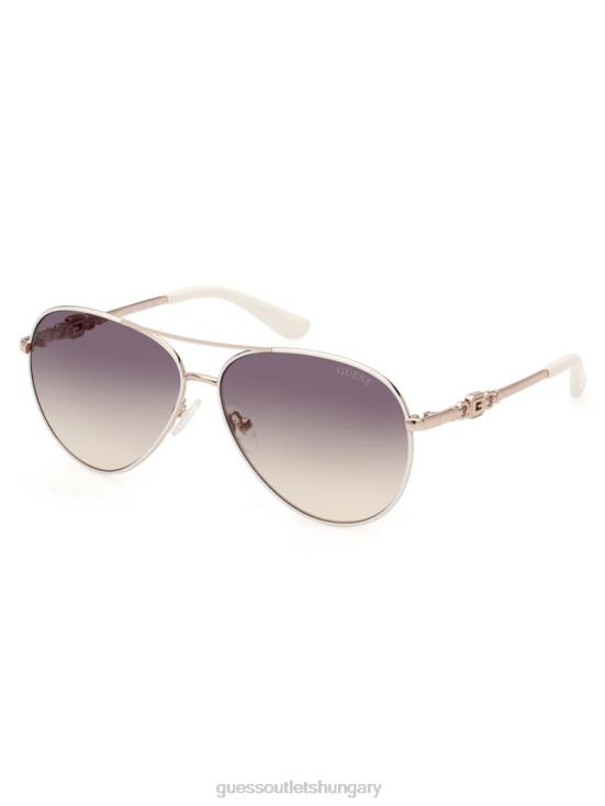 GUESS White 8ZX4F3649 Square G Link Metal Aviator Sunglasses