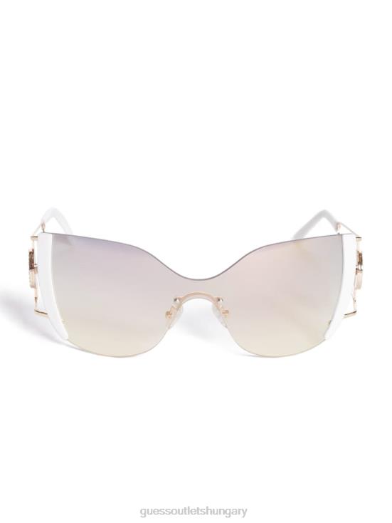 GUESS White 8ZX4F3696 Mirrored Rimless Cateye Sunglasses