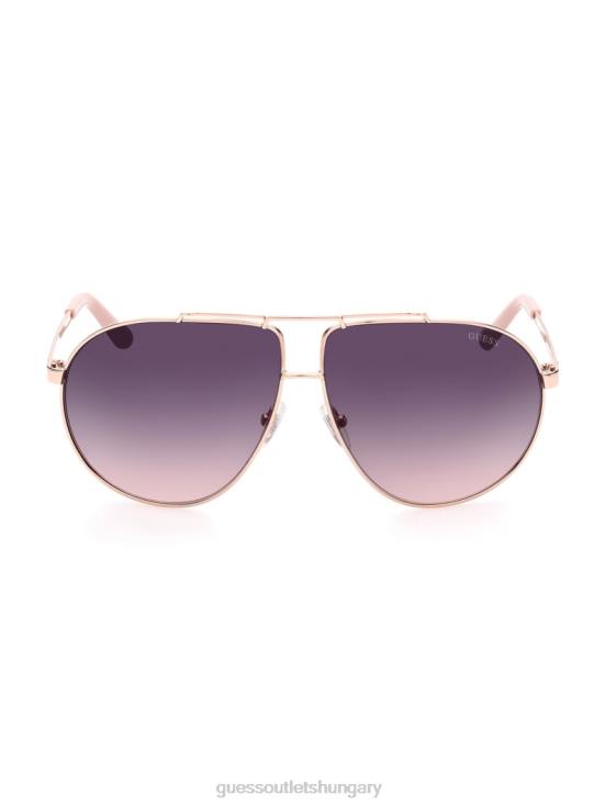 GUESS White/Gold 8ZX4F3698 Aviator Metal Sunglasses