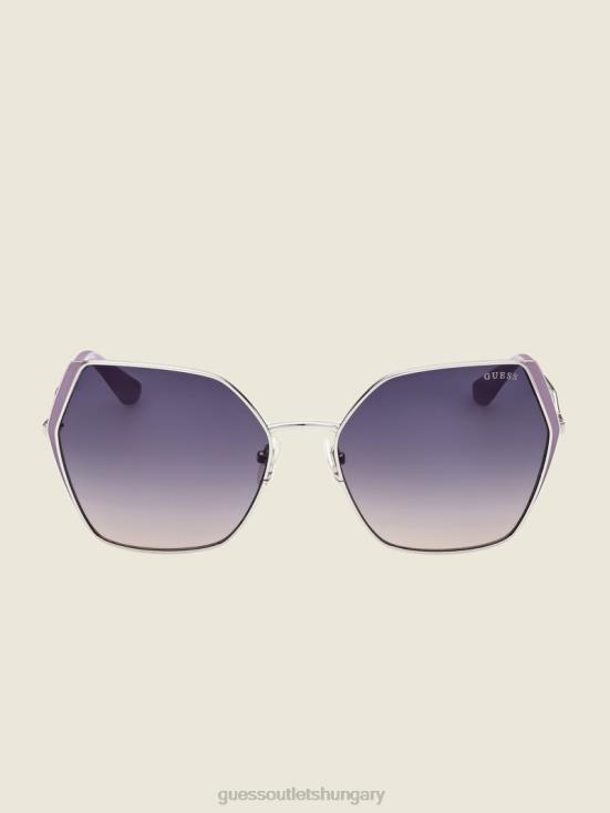 GUESS Wht/Silver 8ZX4F3691 Oversized Metal Geometric Sunglasses